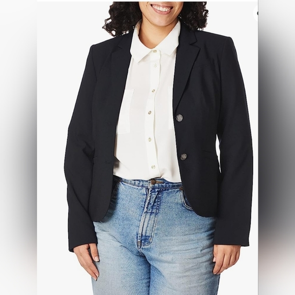 Calvin Klein Women's Black 2 Button Lux Blazer Lined Size 14W - Picture 1 of 12